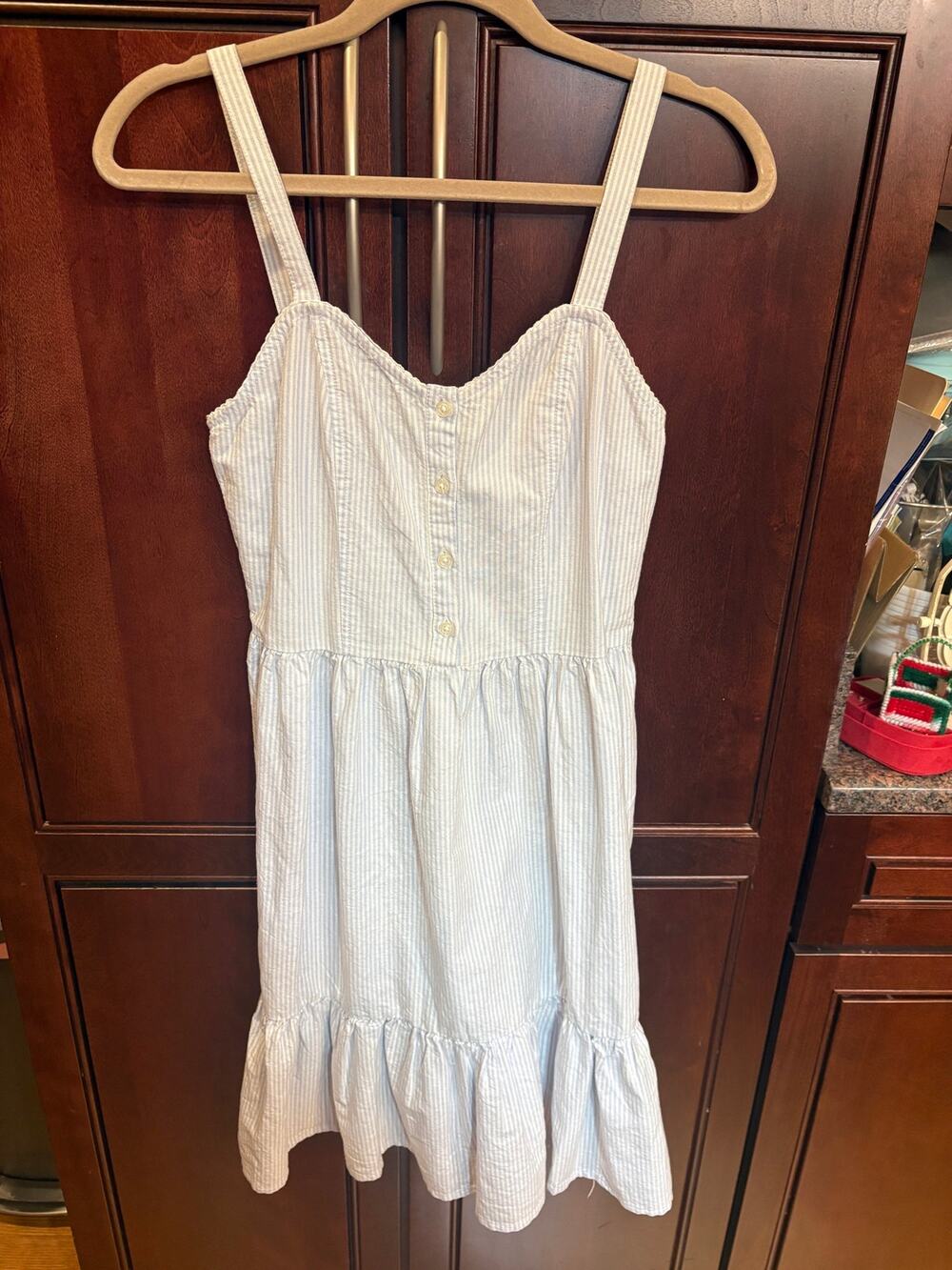 Brandy Melville Blue White Striped Sundress Square Neck Strappy Ruffle